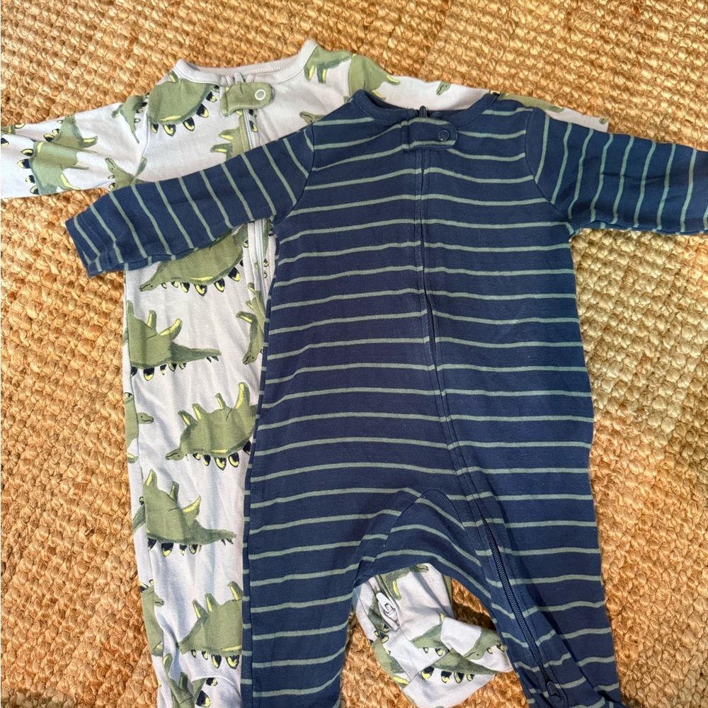 Carter's Green and Blue Footies One Pieces